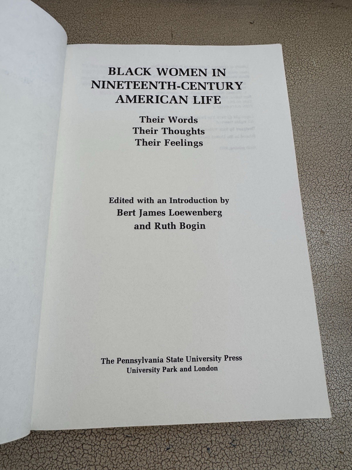 Black Women in Nineteenth-Century American Life 1991 Penn State Press