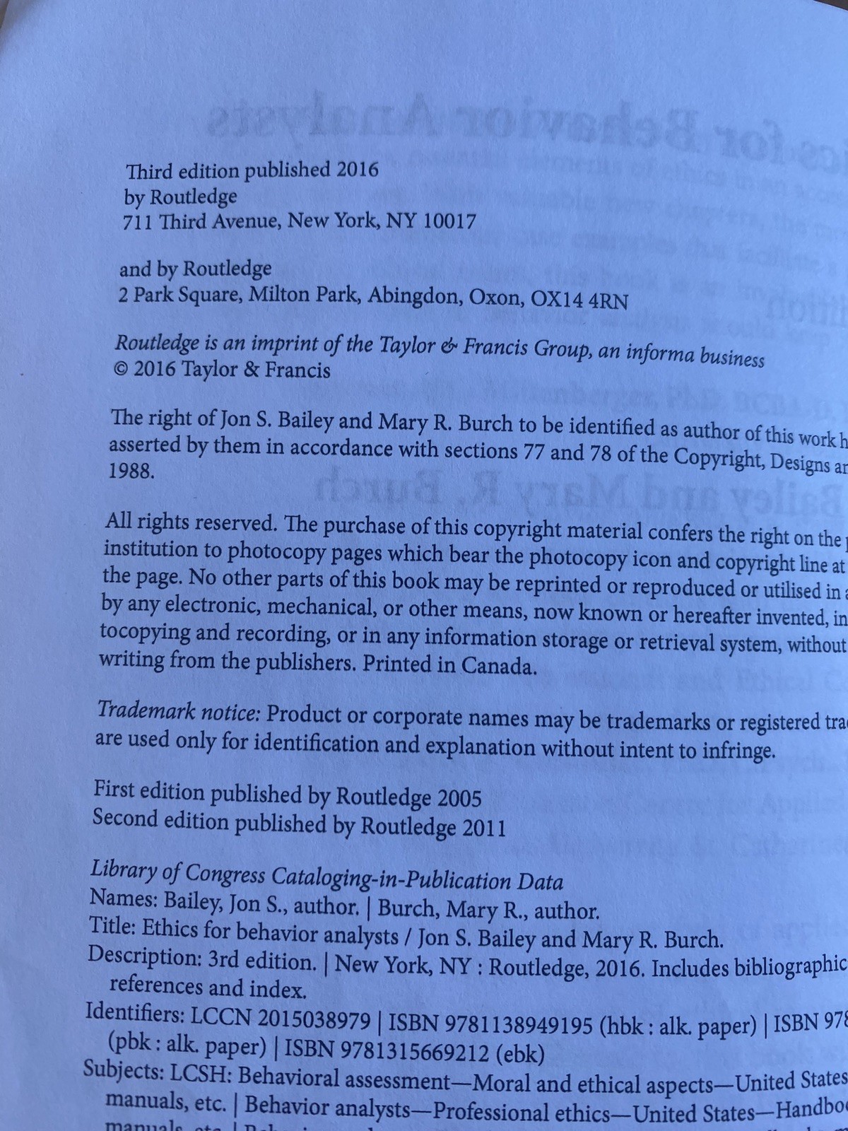 Ethics for Behavior Analysts by Bailey, Jon, Burch, Mary