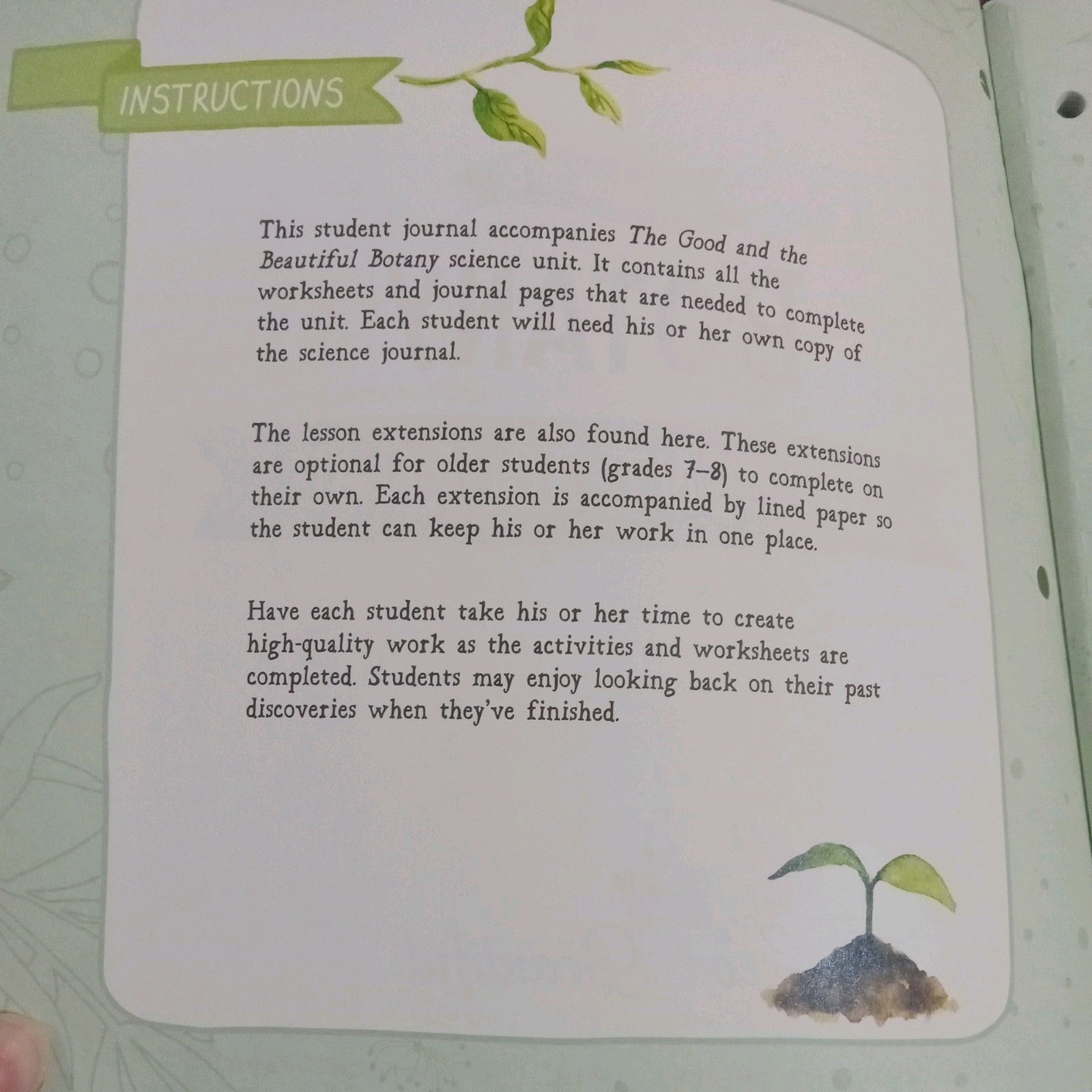 The Good and the Beautiful Botany Student Journal Grades 7-8