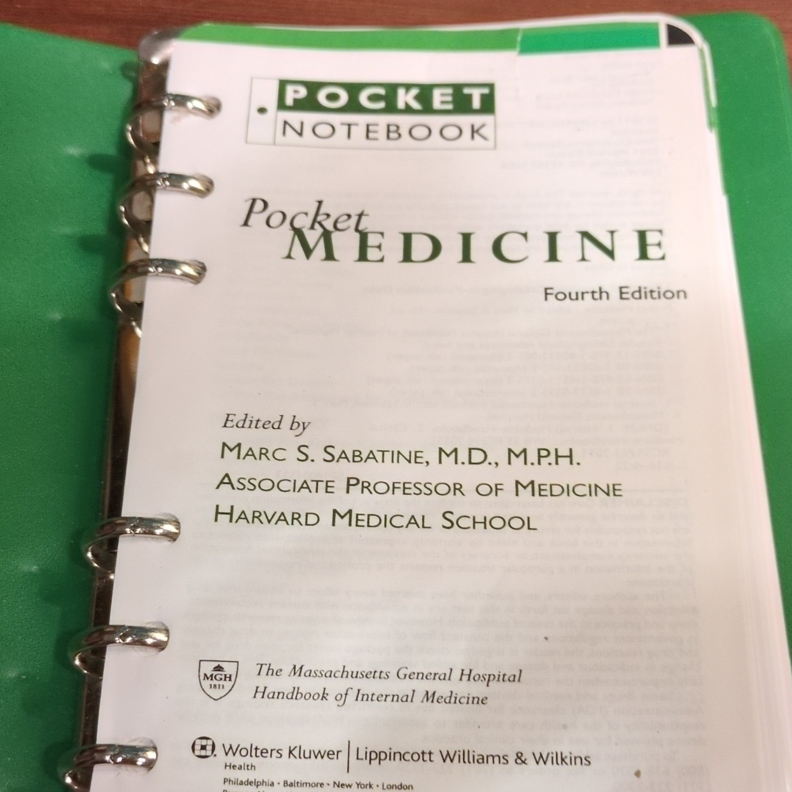 Wolters Kluwer Fourth Edition Ringbound Pocket Medicine Marc S. Sabatine