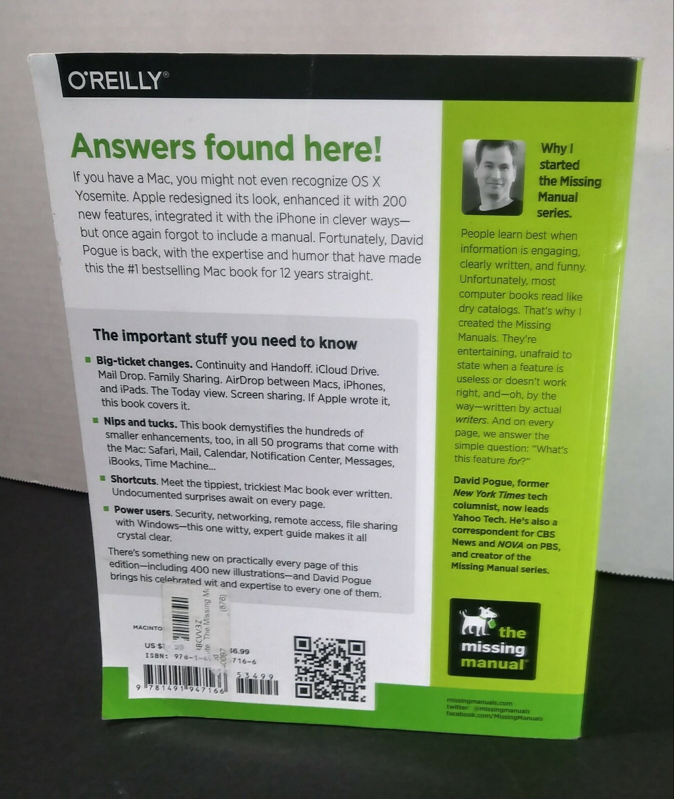 O’Reilly OS X Yosemite: The Missing Manual By David Pogue 2017 Computer Tech