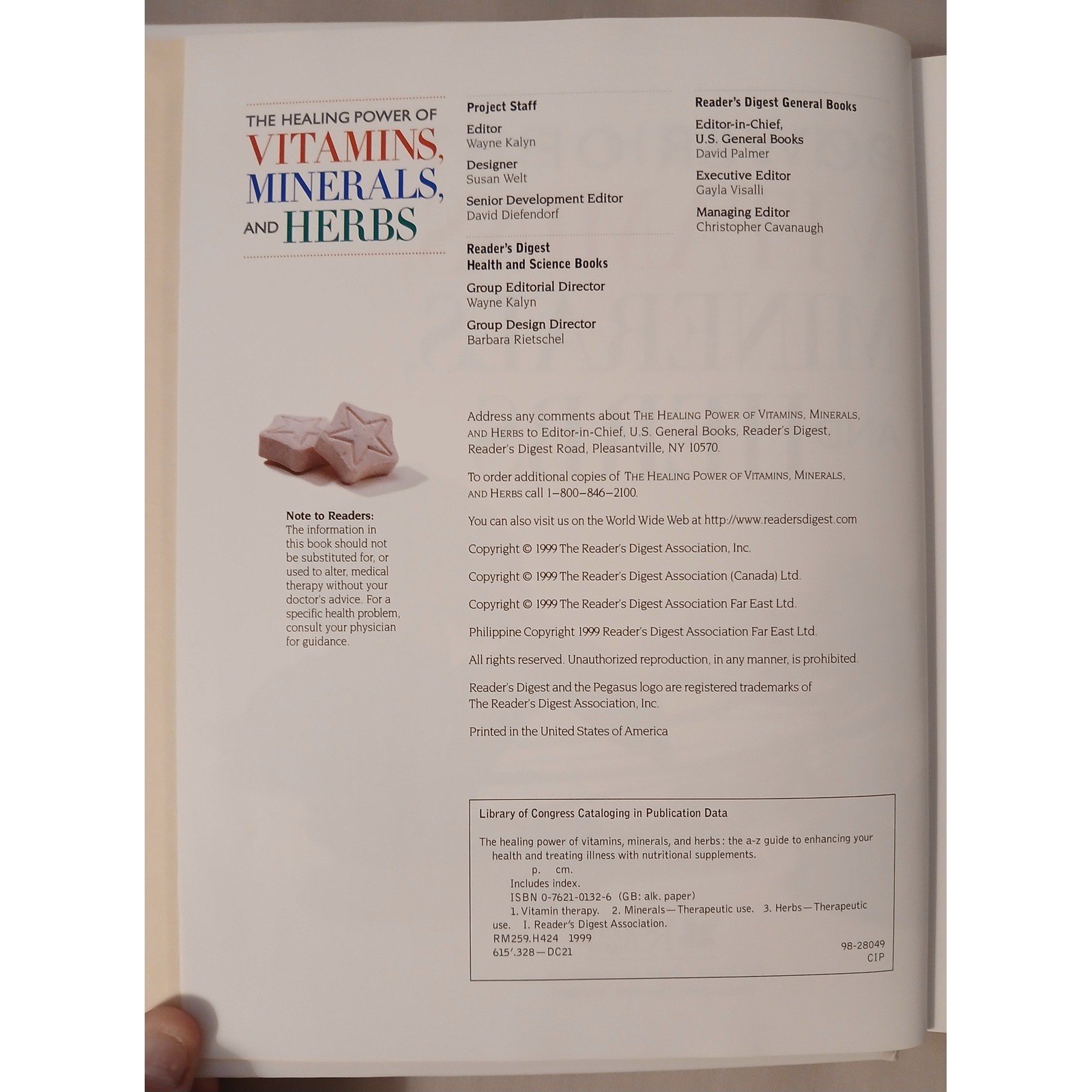 Healing Power of Vitamins, Minerals and Herbs : A-Z Guide Hard Cover Book #B40