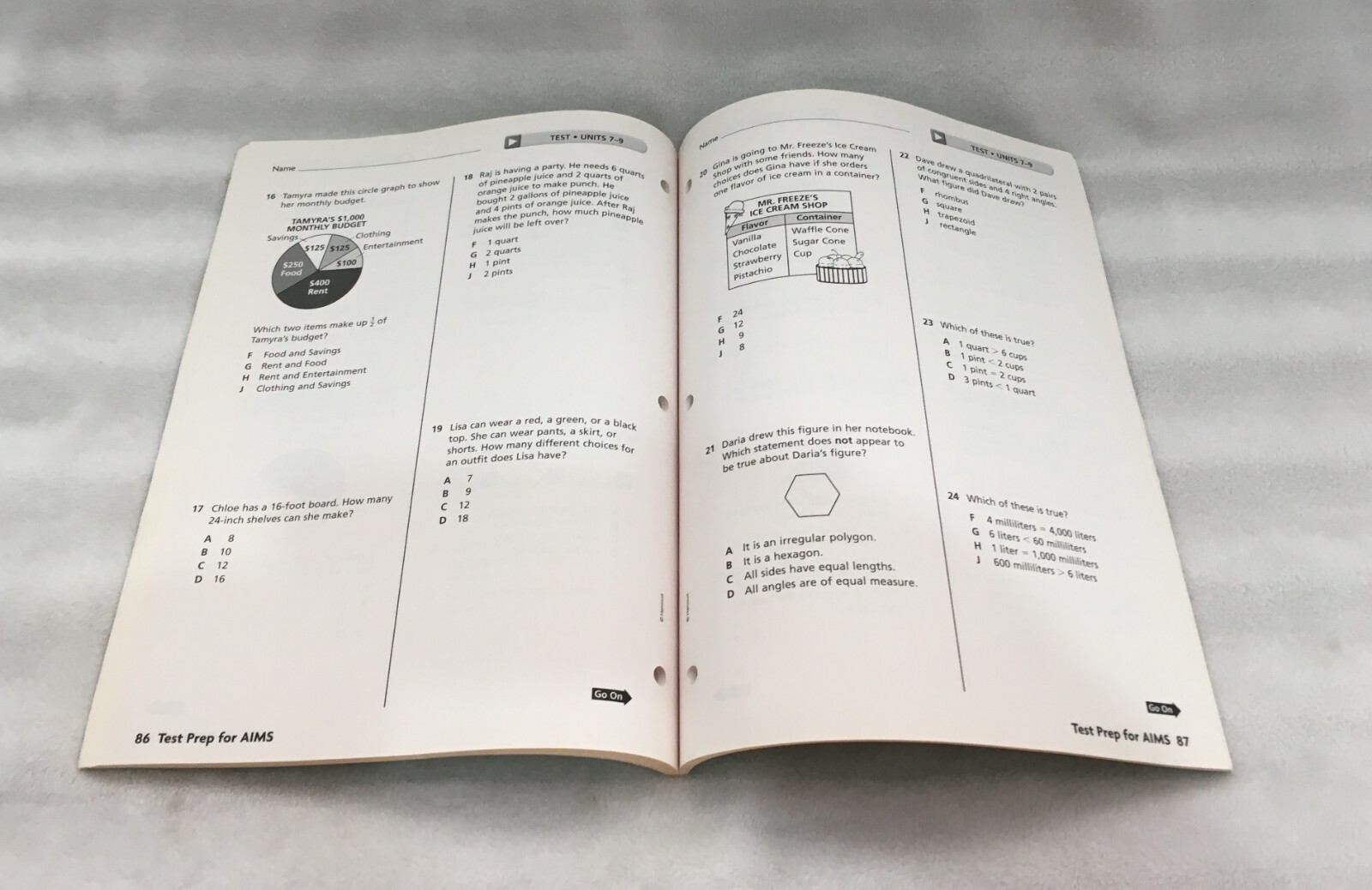 HARCOURT MATH TEST PREP FOR AIMS (ARIZONA) WORKBOOK & TEACHER’S EDITION / GR 5