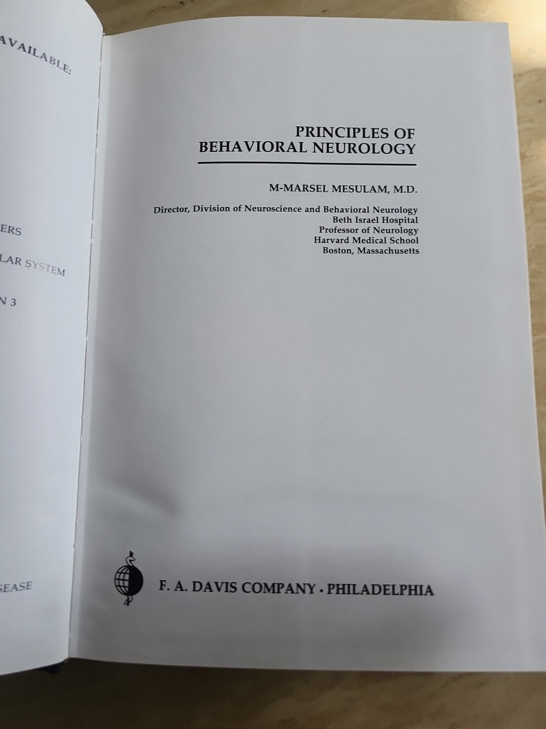 Principles Of Behavioral Neurology by M. Marsel Mesulam 1985 Hardcover 1st Ed