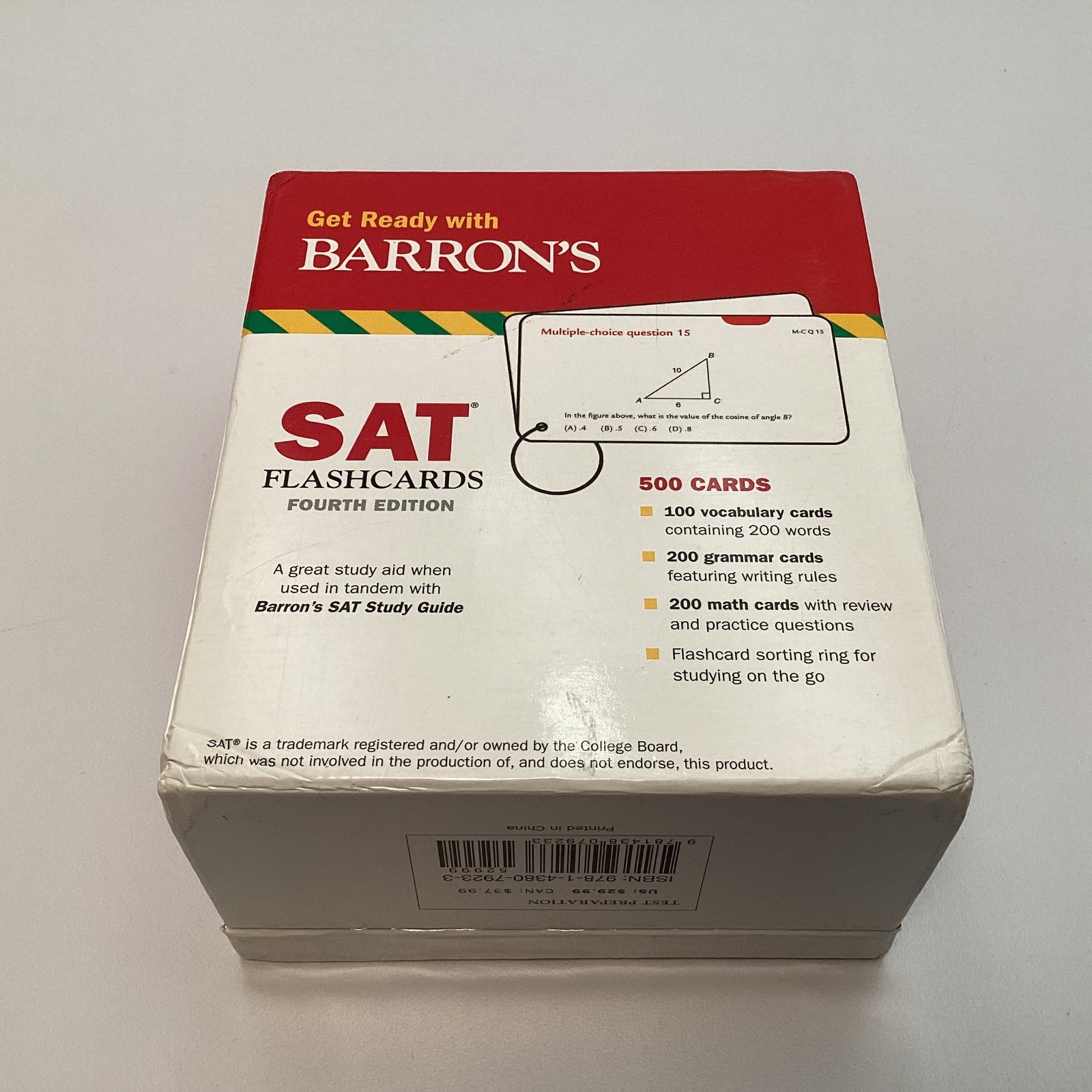 Barron’s SAT Flashcards Fourth Edition 500 Cards Test Prep Study Aid – New Open