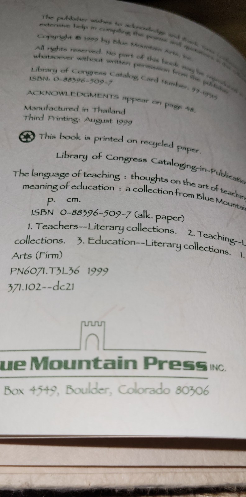 The Language of Teaching: Thoughts on the Art of Teaching HC