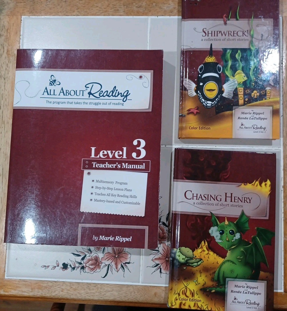 Lot Of 3 All About Reading Level 3 Teacher Manual And Readers Color Vol 1 & 2