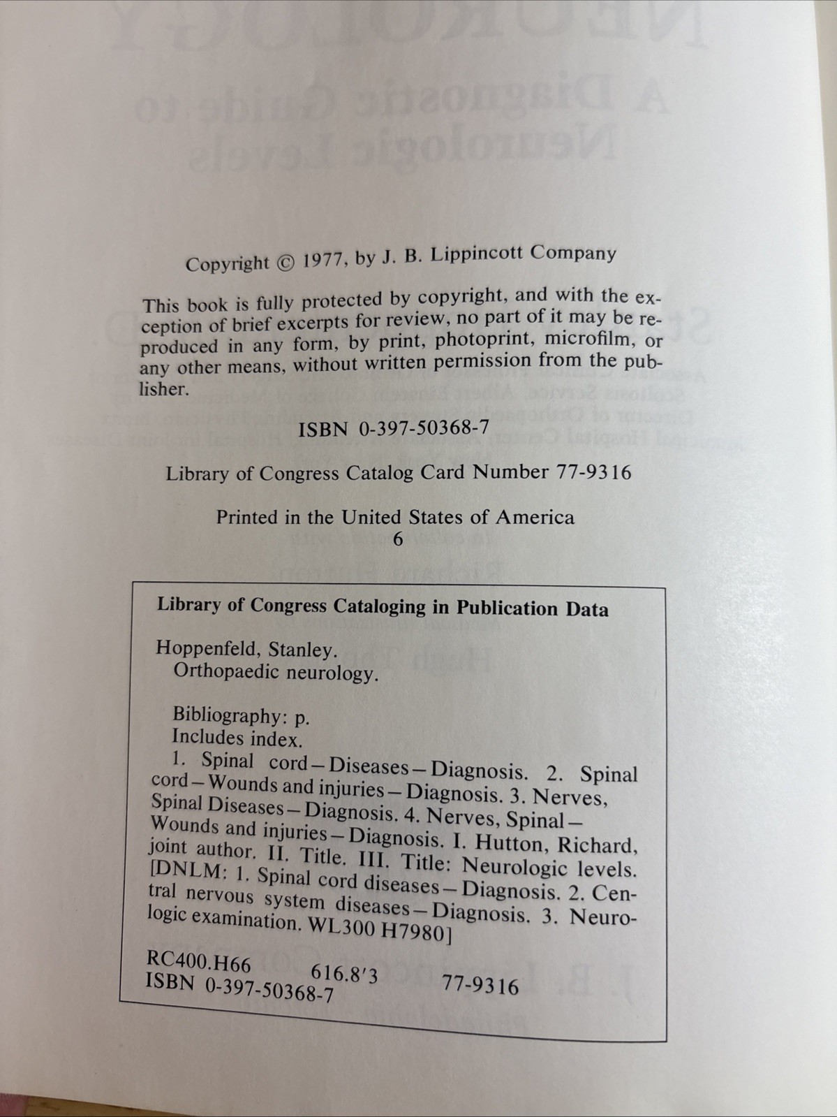 Orthopaedic Neurology : A Diagnostic Guide to Neurologic Levels Hardcover 1977