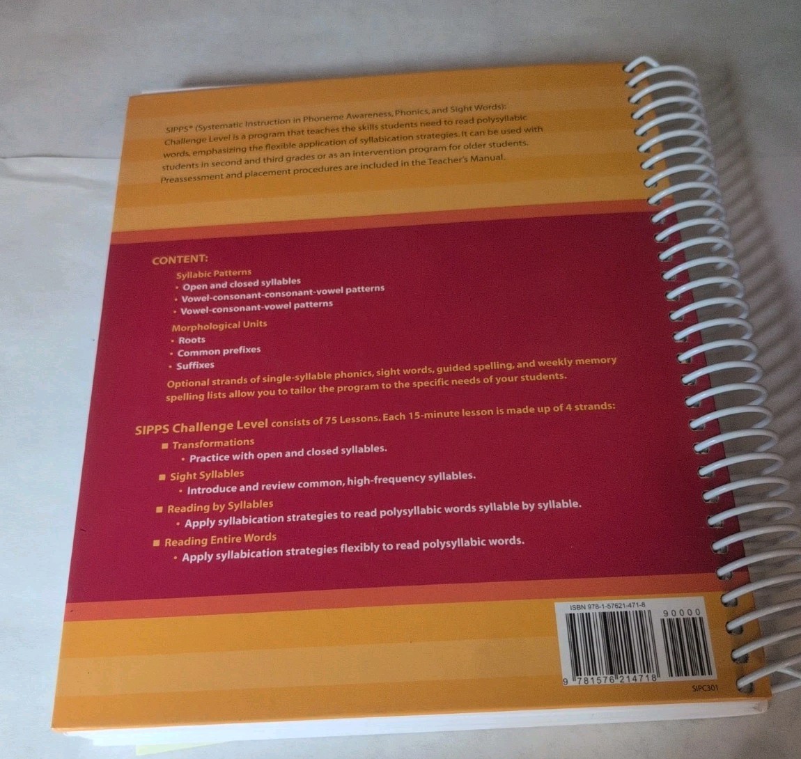 SIPPS Challenge Level Polysyllabic Decoding 2nd Edition Teacher’s Manual – Used