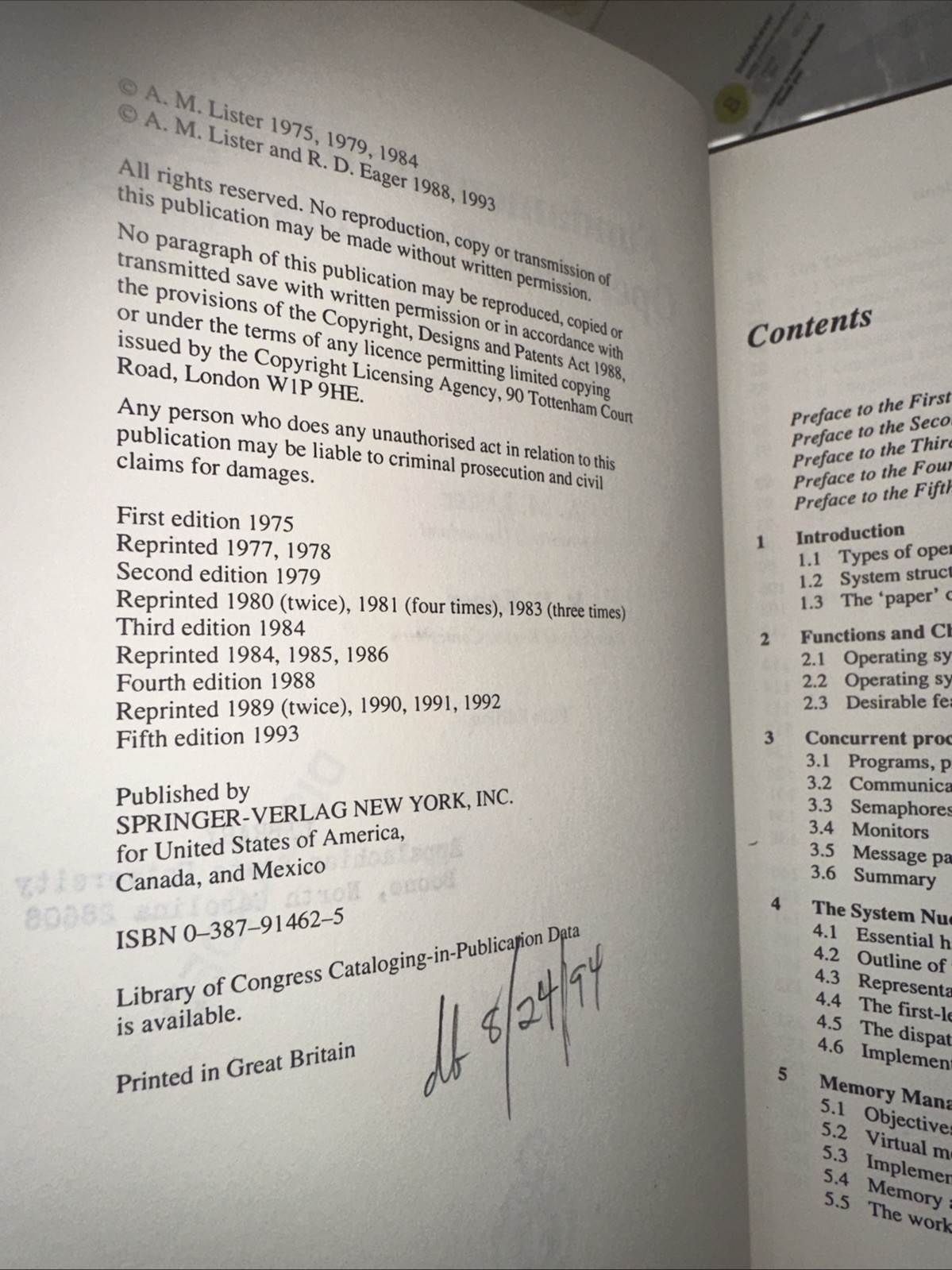 Fundamentals of Operating Systems, Lisyer, 1985, TPB, Ex Library