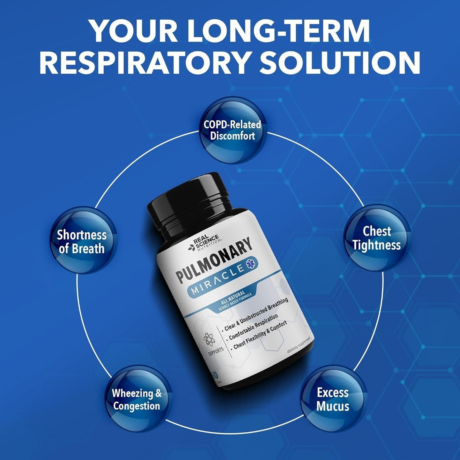 Natural COPD Support – 60 Non-GMO Capsules for Shortness of Breath Relief