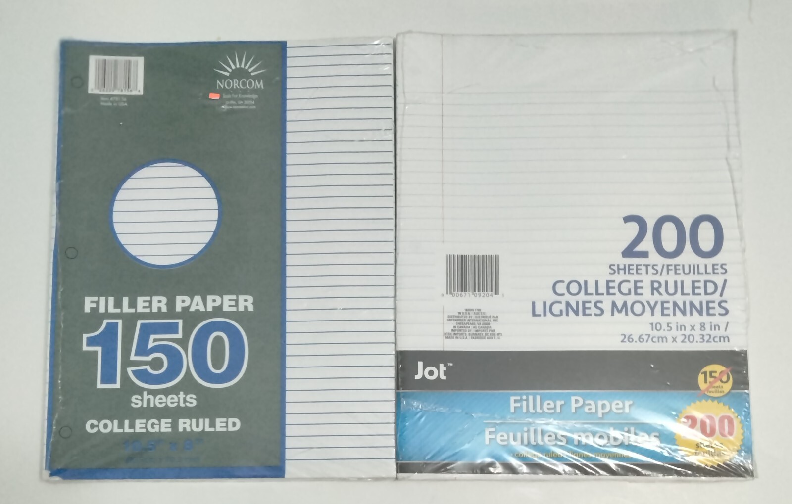 College Ruled Loose Leaf Filler Paper 2 Packs 350 Sheets 10.5 x 8 Norcom & Jot