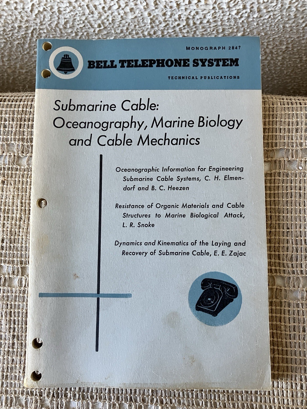 2847: Submarine Cable; Oceanography, Marine Biology and Cable Mechanics