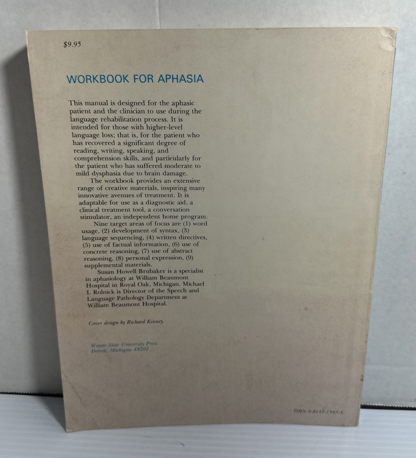 Workbook for Aphasia Susan Brubaker 1979 pb Redevelopment Language Functioning