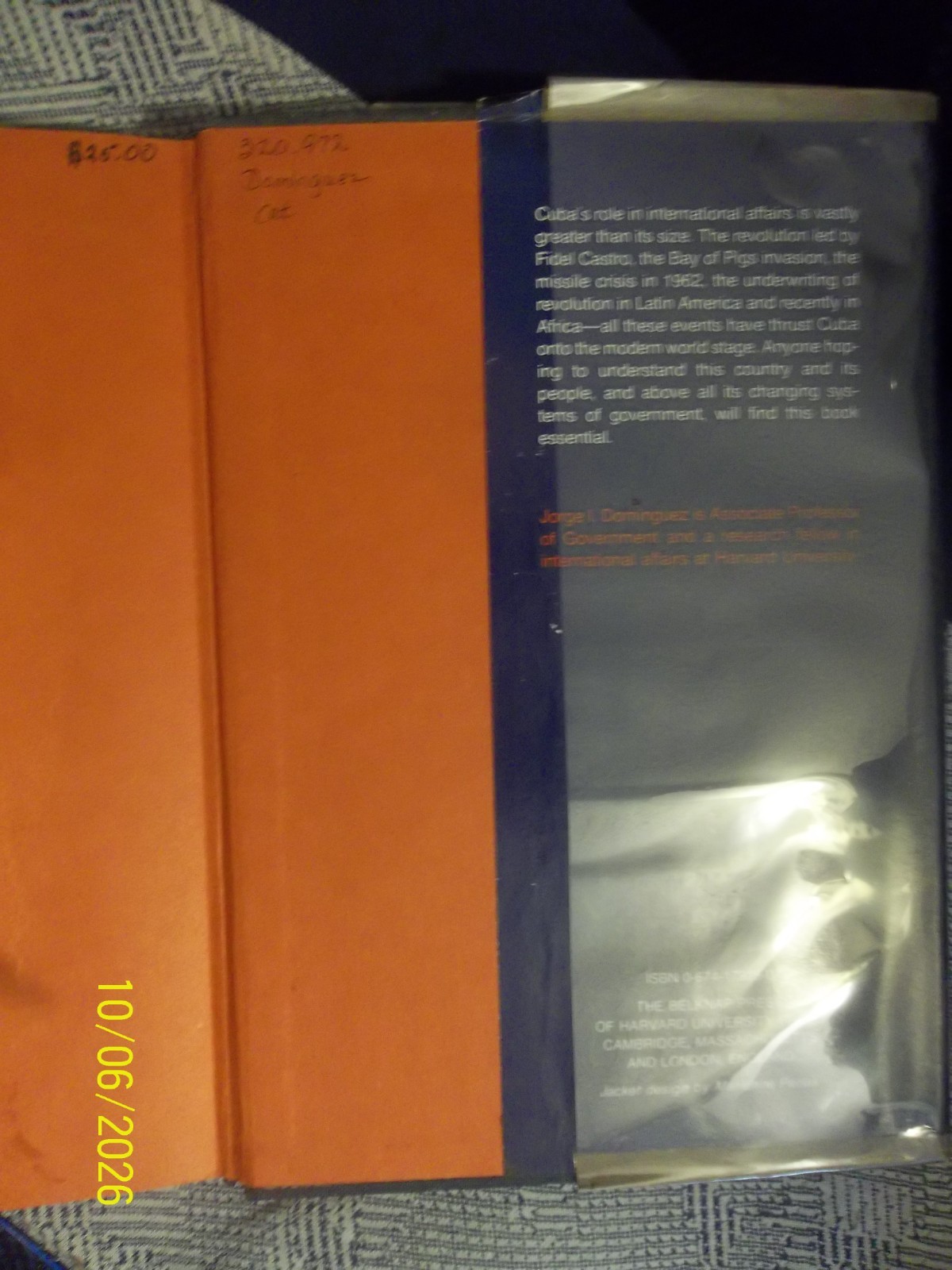 CUBA~ORDER AND REVOLUTION~by JORGE I. DOMINGUEZ~1978 G/C HC BOOK~1st ED. W/DUST