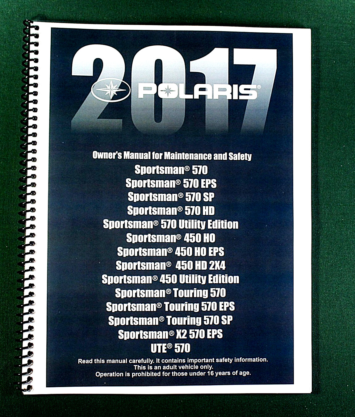 2017 Polaris Sportsman 450 ATV Owner’s Manual: 190 Pages & Protective Covers