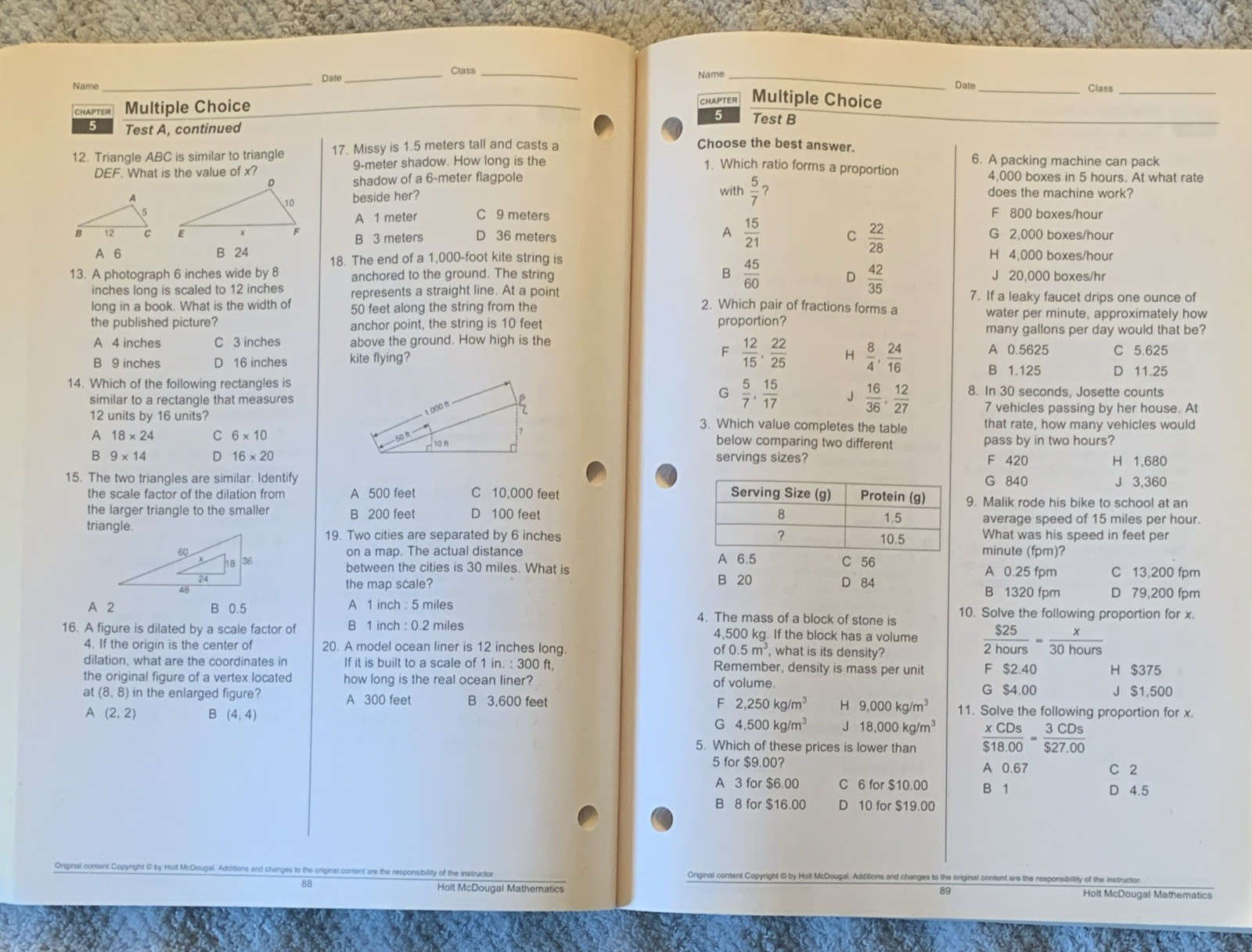 Holt McDougal Mathematics Course 3 Assessment Resources Answers Paperback 2010