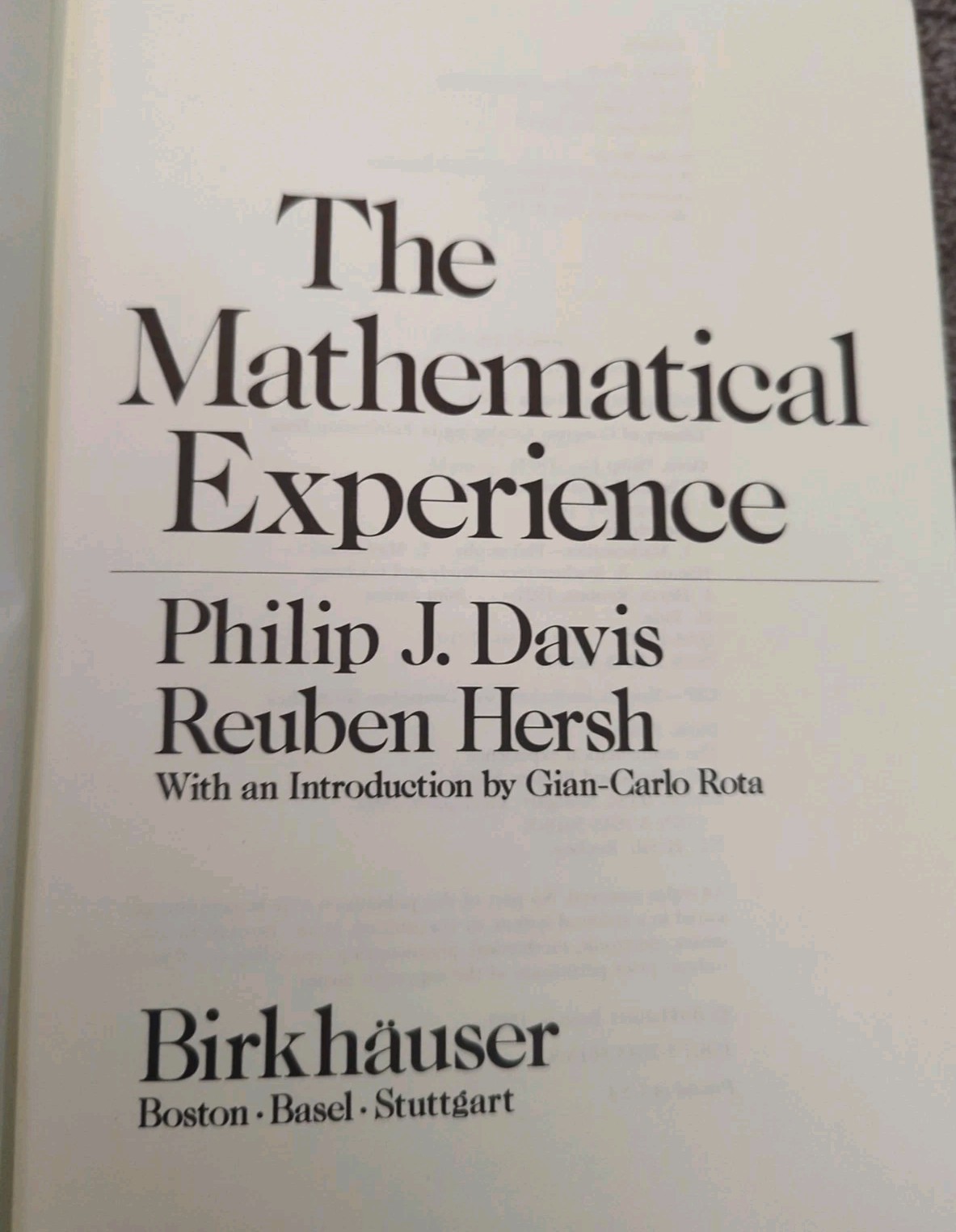 The Mathematical Experience Hardcover R., PHHersh Davis