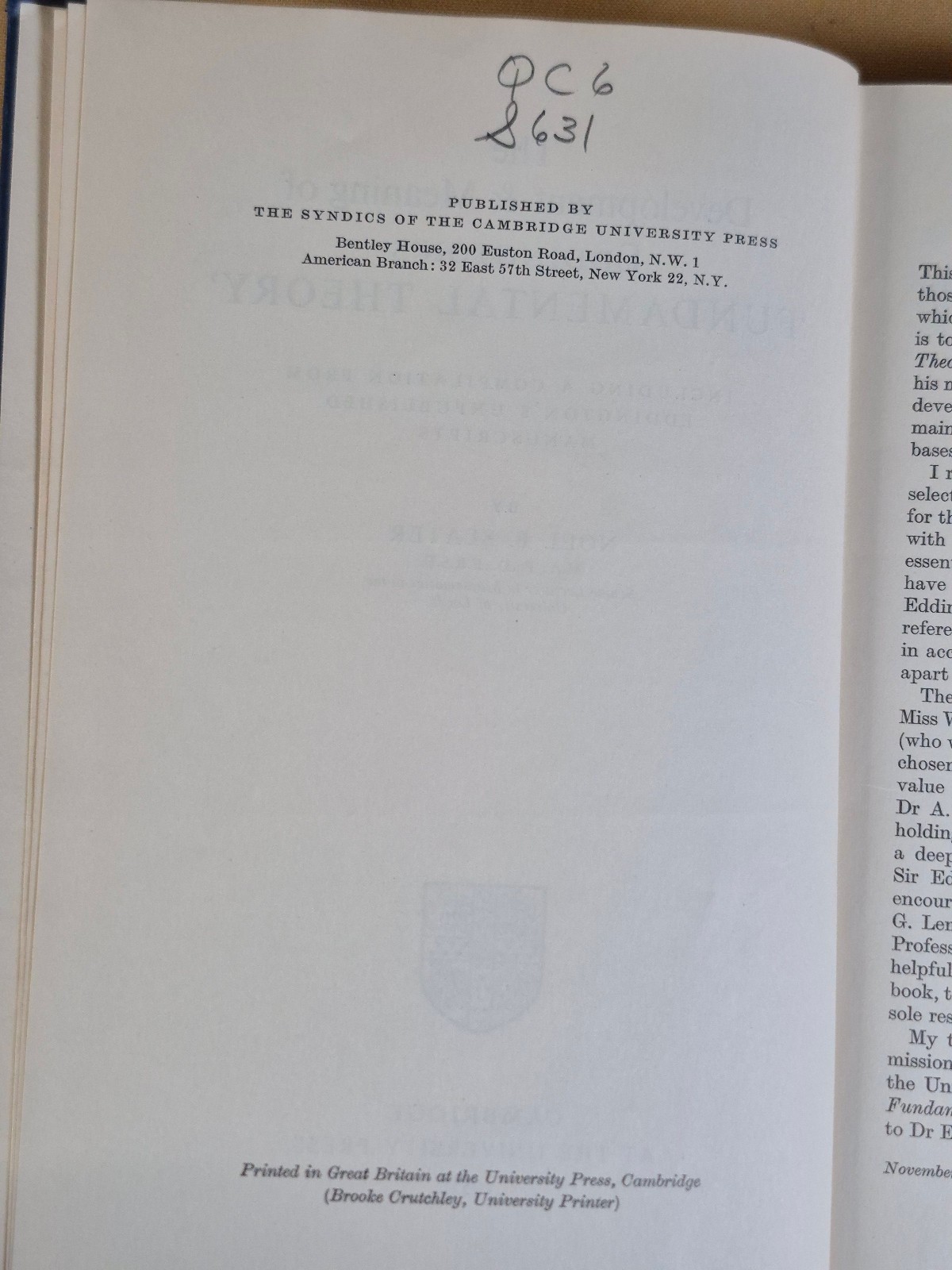 The Development and Meaning of Eddington’s Fundamental Theory – Noel B. Slater