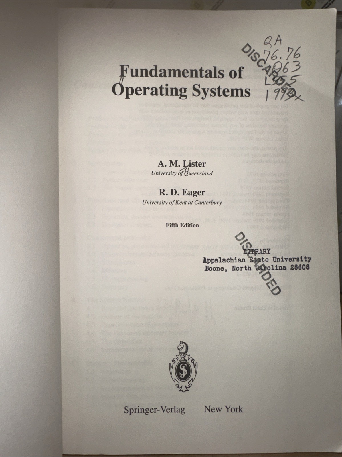 Fundamentals of Operating Systems, Lisyer, 1985, TPB, Ex Library