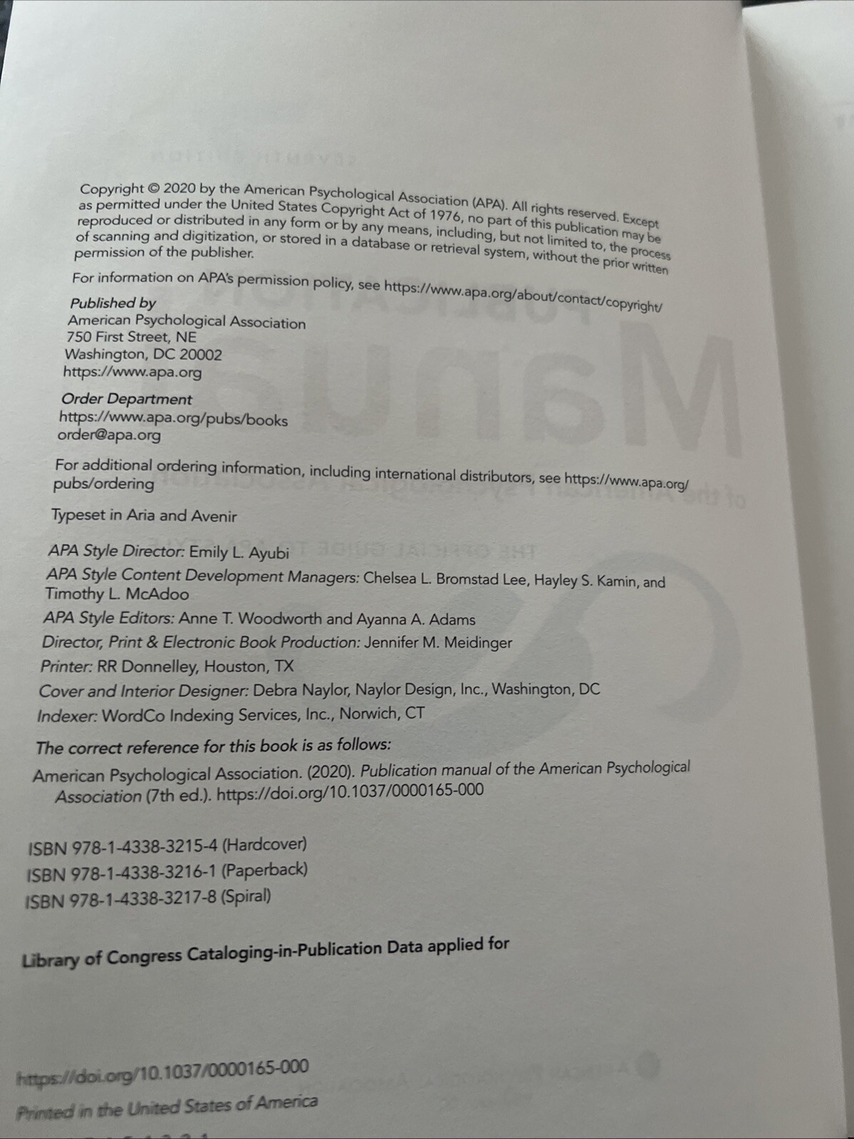 Publication Manual OFFICIAL 7th Edition of the American Psychological HB Book