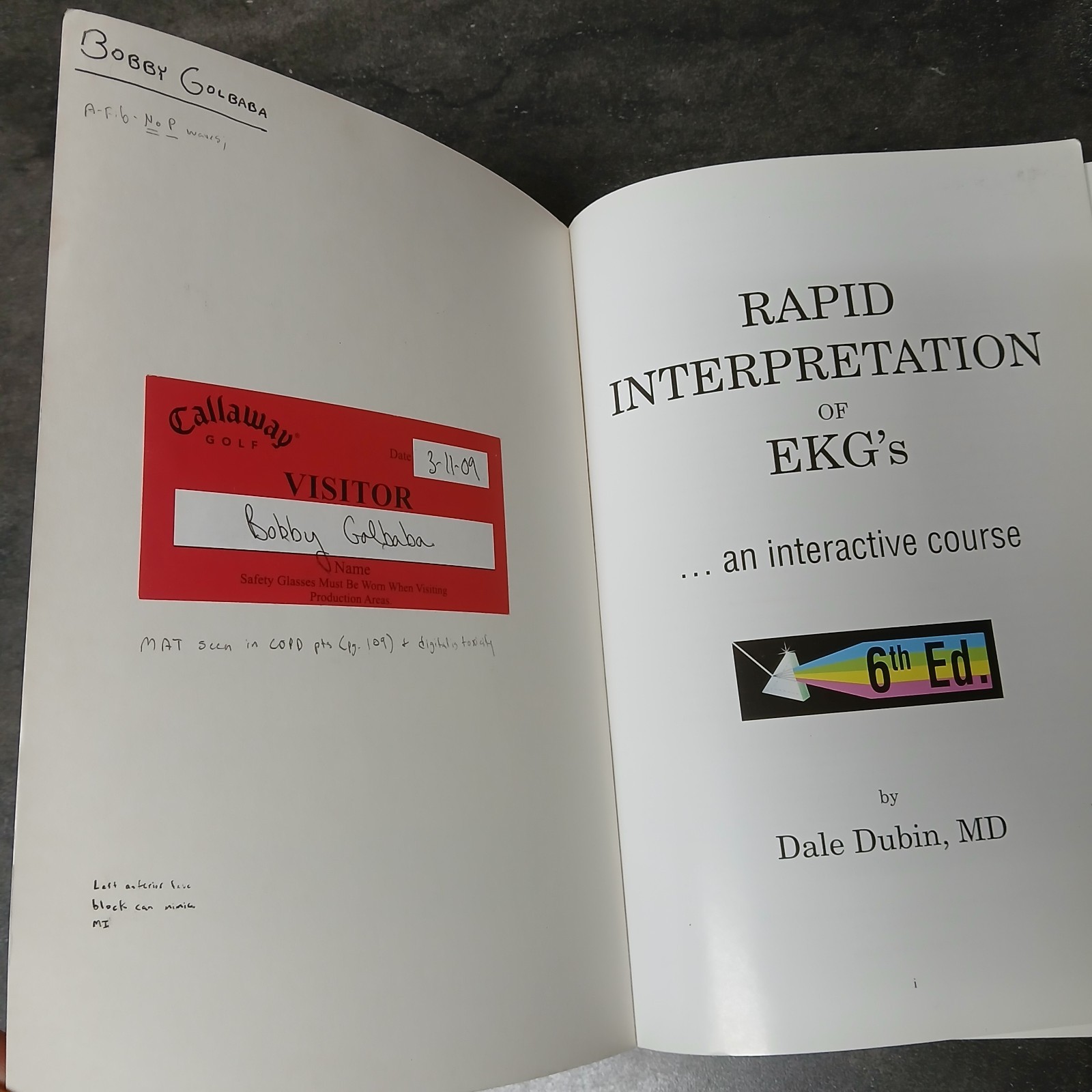 Rapid Interpretation of EKG’s 6th Edition Dale Dubin 2000 Paperback