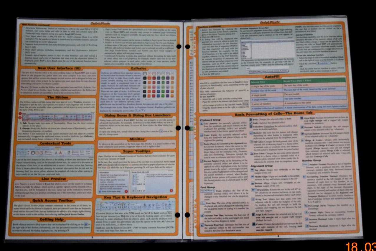 QUICK STUDY COMPUTER “EXCEL 2007,” Laminated ( 8.50″ x 10.75″ Folded) New