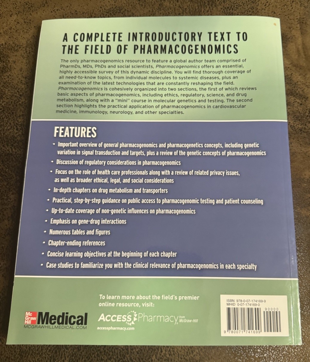 Pharmacogenomics: An Introduction & Clinical Perspective (2012) NEW 0071741690