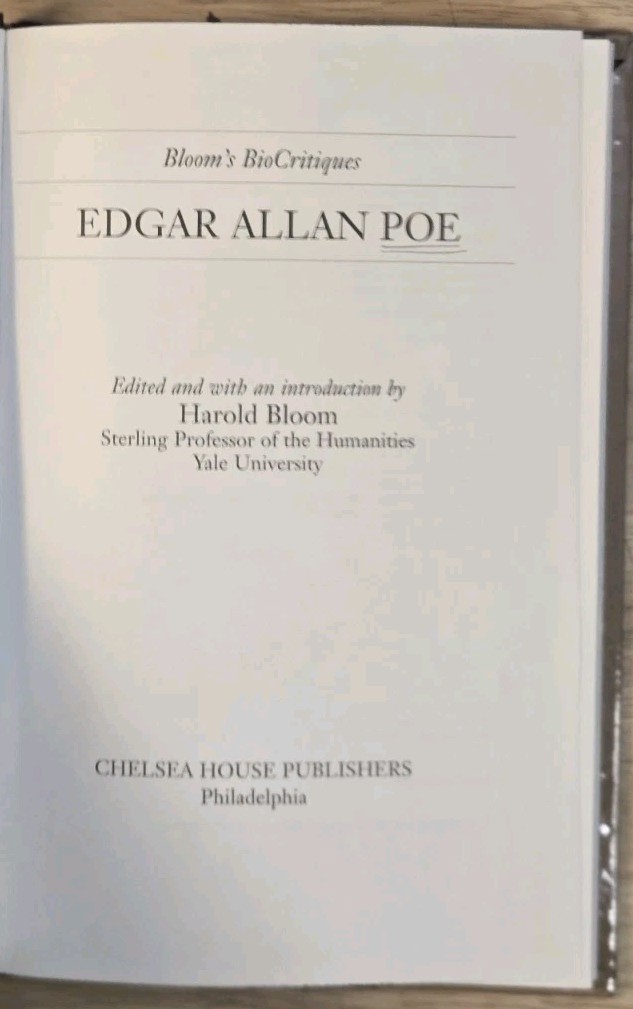 Edgar Allan Poe Bloom’s BioCritiques Hardcover Biography Critical Analysis