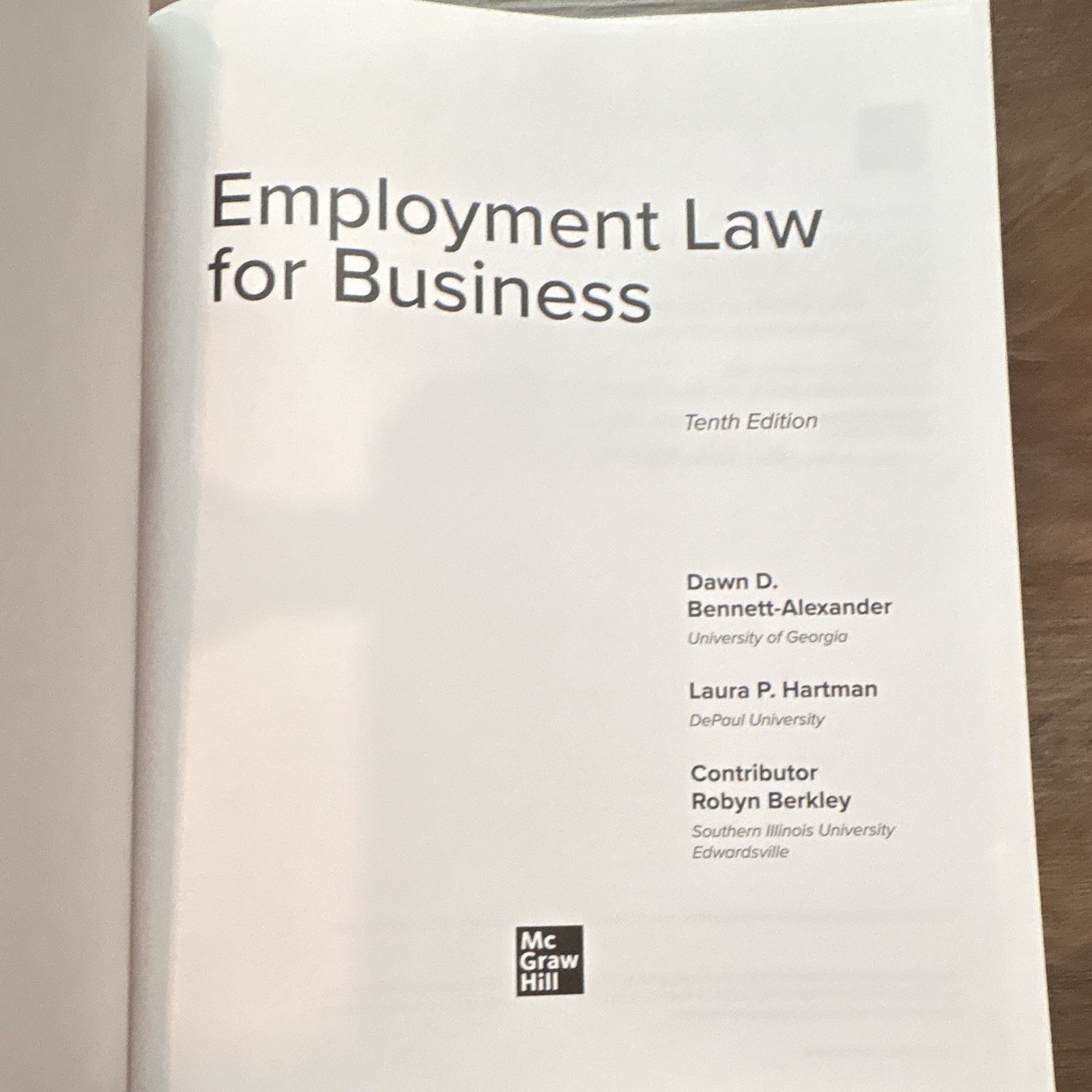 McGraw Hill Employment Law for Business 10th Ed ISE 2021 PB Bennett-Alexander