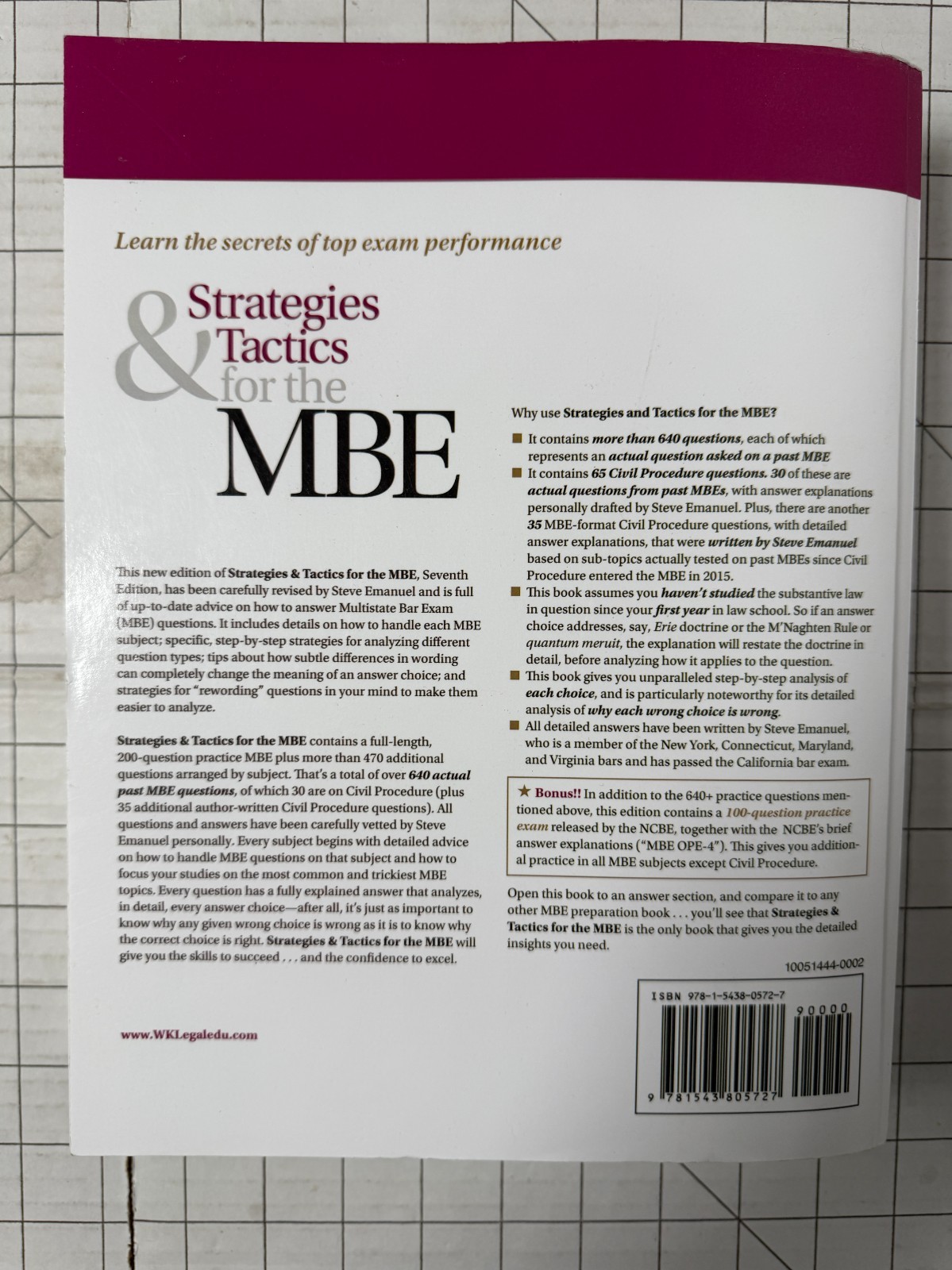 Strategies & Tactics for the MBE (Bar Review) 7th Edition by Steven Emanuel 2020