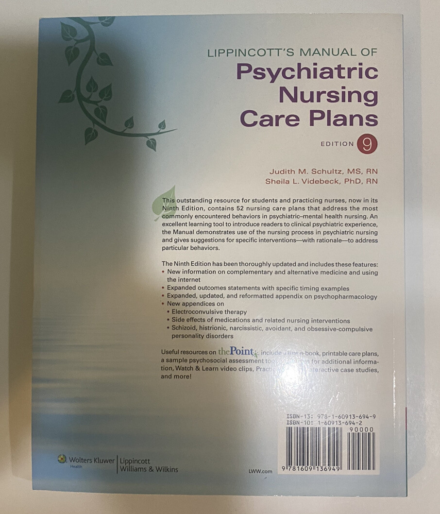 Psychiatric Nursing Care Plans 9 E by Sheila L. Videbeck and Judith M. Schultz