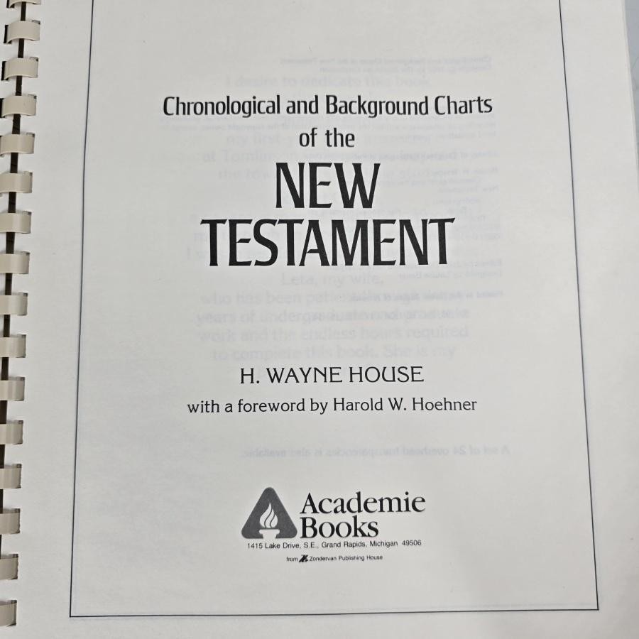 Chronological & Background Charts New Testament Wayne House Spiral Book Vtg