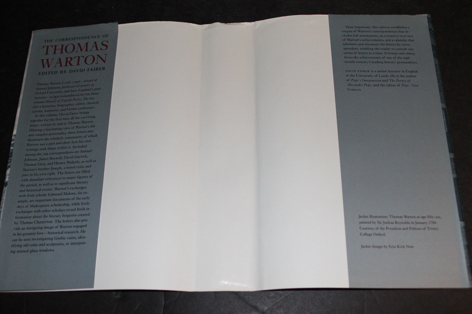 THE CORRESPONDENCE OF THOMAS WARTON Edited by D. Fairer (1995 HB) 1st/1st
