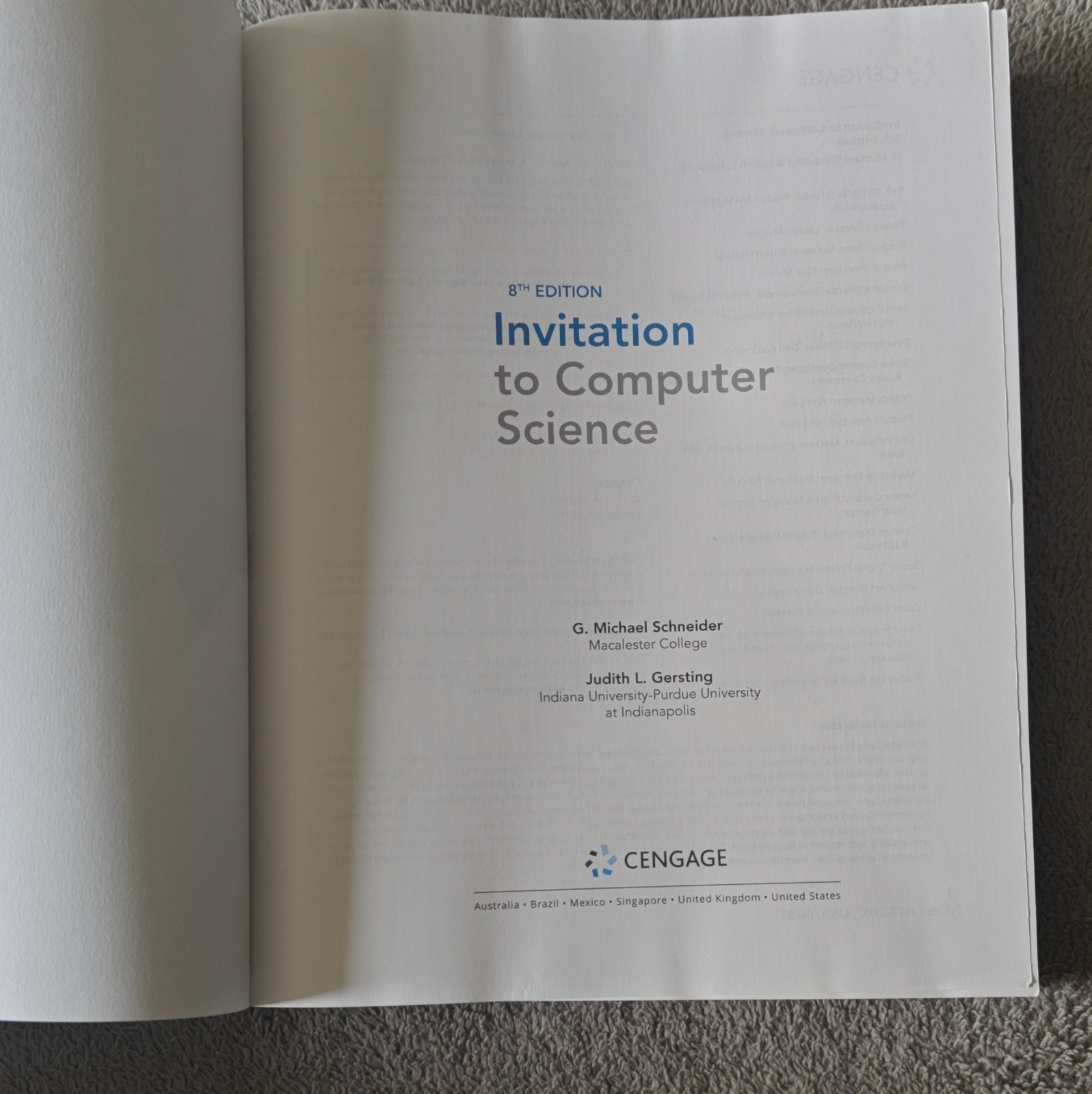 Cengage Invitation to Computer Science 8th Edition Schneider Gersting Paperback