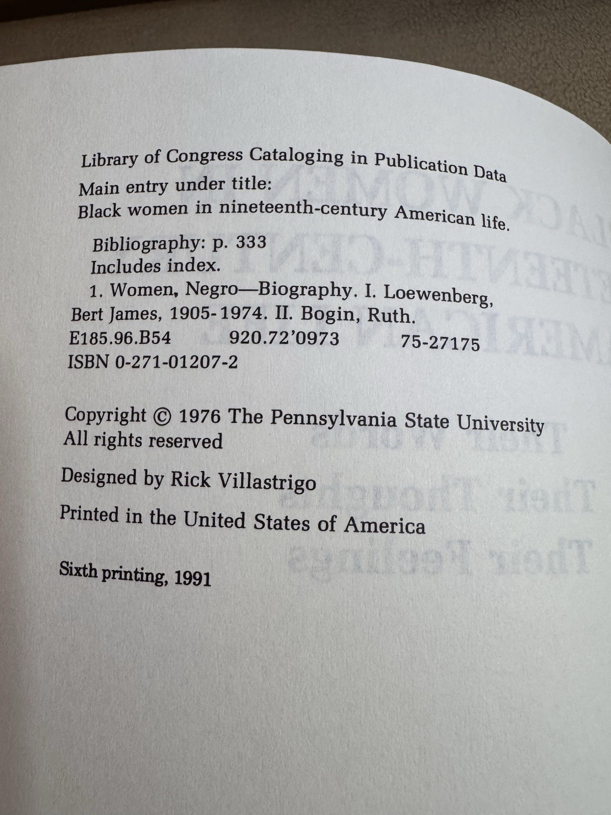 Black Women in Nineteenth-Century American Life 1991 Penn State Press
