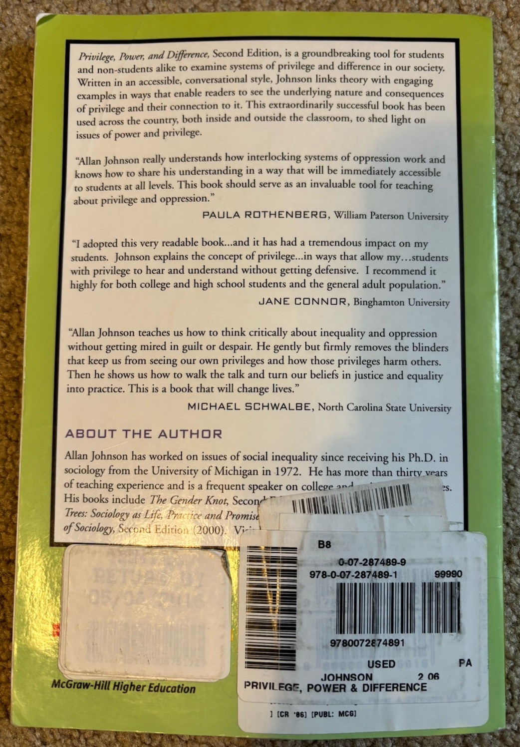 Privilege Power and Difference by Allan G. Johnson Second Edition