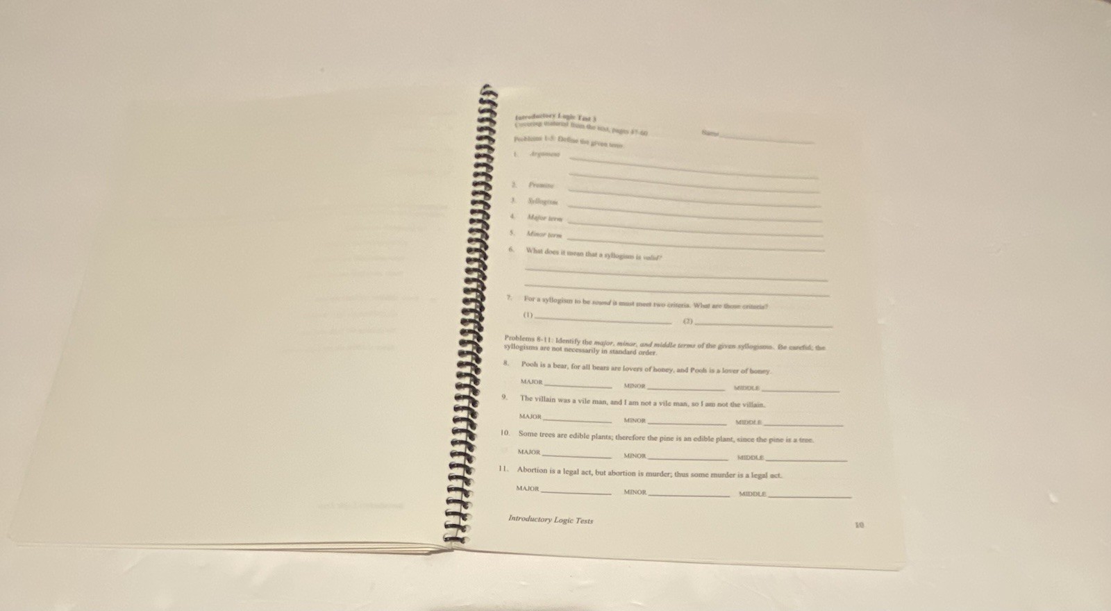 Introductory & Intermediate Logic Test Lot James B Nance Spiral Bound Answer Key