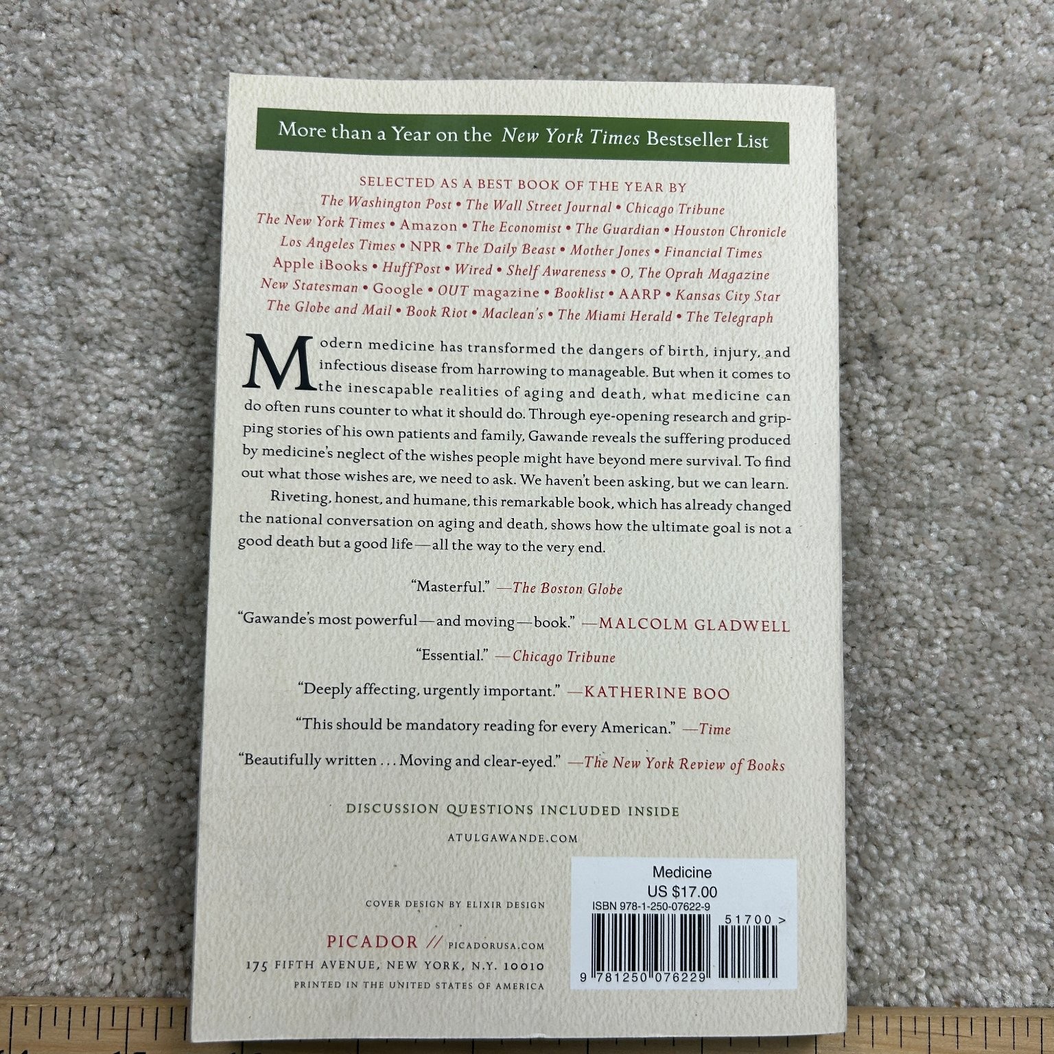 Being Mortal Atul Gawande 2017 First Picador Edition Medicine Picador